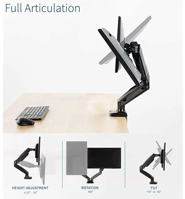 Alt view image 4 of 7 - Dual Arm Monitor Desk Mount Height Adjustable, Tilt, Swivel, Counterbalance Pneumatic Stand, VESA Bracket Arm Fits Most Screens up to 27 inches STAND-V002O