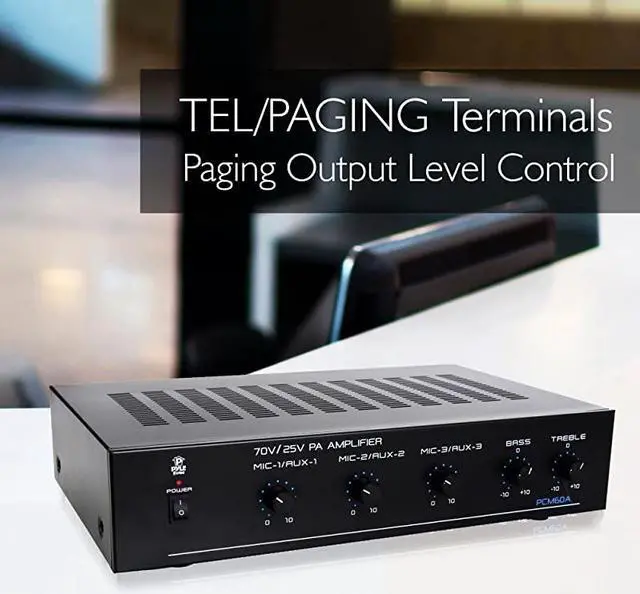 Alt view image 3 of 7 - Compact Mini Home Power Amplifier 100W Smart Indoor Audio Stereo Receiver w RCA 3 Microphone IN AUX 2570V Outputs LED Input Selector For PA Amplified Speaker Sound System  PCM60A