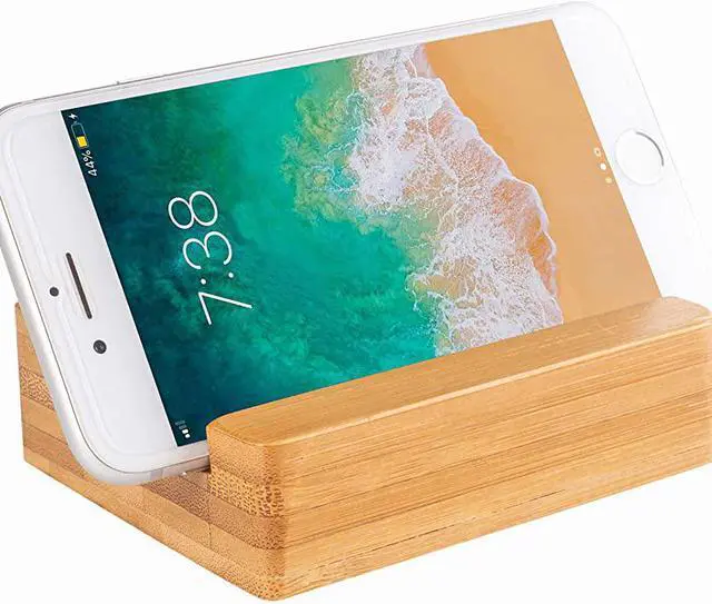 Alt view image 6 of 6 - Cell Phone Stand with Sound AmplifierNatural Bamboo Wooden Desktop Mobile Phone Holder Sound Stand