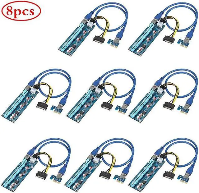Main image of PCIe Riser 8 Pack GPU Riser Adapter Card PCI Express 1X to 16X Extender Mining Graphics Card USB 30 Extension 6pin MOLEX to SATA Power Cable for Ethereum Bitcoin Litecoin Device