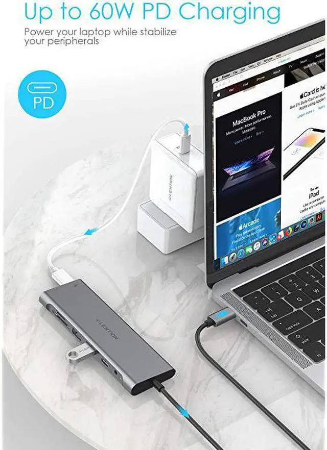 Alt view image 5 of 7 - 33FT Long Cable USB C Hub with 4K HDMI 2 USB 30 Card Reader Aux Type C DataCharging Adapter Compatible 20202016 MacBook Pro New Mac AirSurface ChromeBook More CBC37 Space Gray