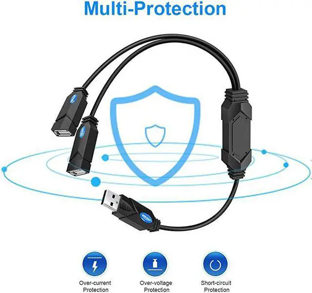 Alt view image 4 of 7 - USB Splitter Cable Hub Male to 2 Female Adapter USB A Cord 2 Port Y Splitter Charger Cord Extension Data Cable