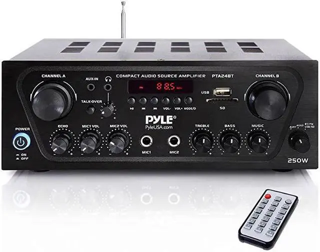 Alt view image 2 of 7 - Upgraded Karaoke Bluetooth Channel Home Audio Sound Power Amplifier wAUXin USB 2 Microphone Input wEcho Talkover for PA Black PTA24BT