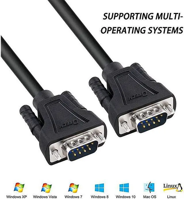 Alt view image 5 of 7 - 10ft DB9 to DB9 RS232 Serial Cable Male to Male Null Modem Cord Cross TX RX line for Data Communication 10 Feet Black