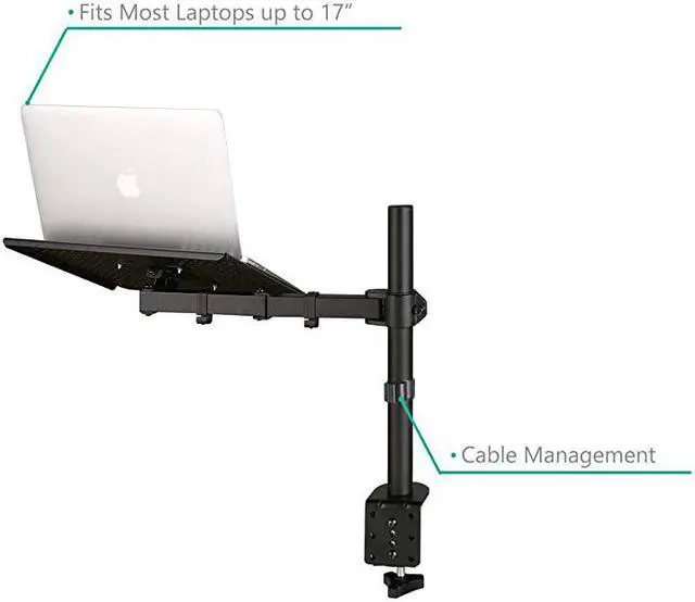 Alt view image 4 of 6 - Laptop Tray Desk Mount for 1 Laptop Notebook up to 17 inch, Fully Adjustable, 22 lbs Capacity with Vented Cooling Platform Stand (M00LP)