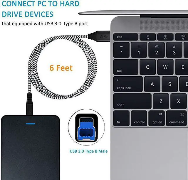 Alt view image 2 of 7 - USB 30 Cable A Male to B Male  2Pack 6ft long USB 3 Cable braided USB 30 A to B Cable Cord White