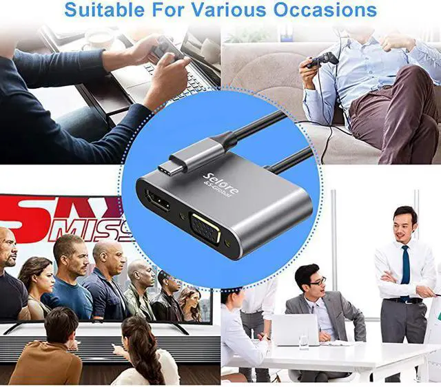 Alt view image 6 of 7 - C to HDMI VGA AdapterType C to VGA HDMI Adapter Thunderbolt 3 VGA Adapter for MacBook ProiPad Pro Air 2020 2019 2018Dell XPS 1315Surface Pro Galaxy S8S9 Huawei P20