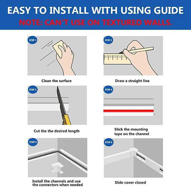 Alt view image 4 of 7 - Cover Raceway Kit 157in Cable Cover Channel Paintable Concealer System Cable Hider Wires Hiding Wall Mount TV Powers s in Home Office 10X L157in X W095in X 055in White