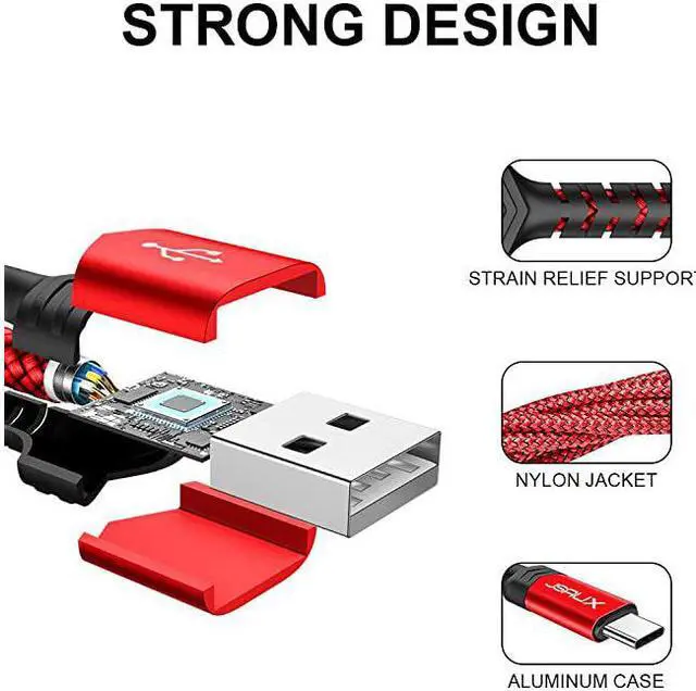 Alt view image 6 of 7 - USB-C Cable 3A Fast Charging,  3-Pack (10ft+6.6ft+3.3ft) USB A to Type C Charge Nylon Braided Cord Compatible with Samsung Galaxy S20 S10 S9 S8 Plus Note 10 9 8,PS5 Controller,USB C Charger(Red)