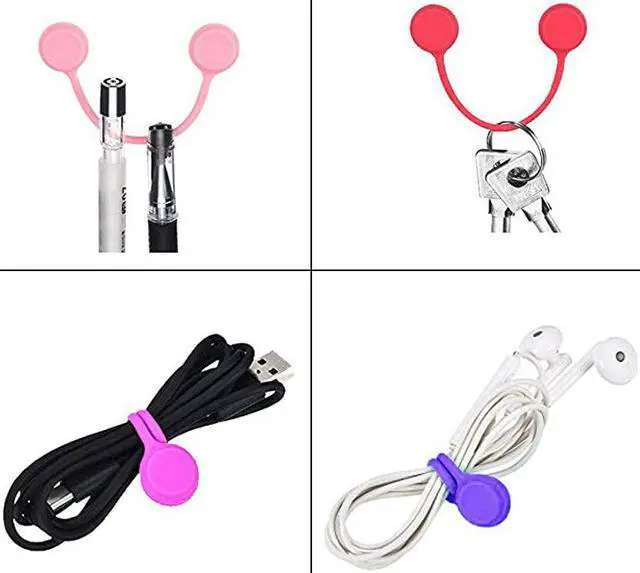 Alt view image 5 of 6 - Twist Ties with Strong Magnet for Bundling and Organizing Cables,Headphone Cables,USB Charging Cords,Hanging & Holding Keychain,Silicone Cord Winder Magnetic Cable Clips (8 Colors - 24 Pack)
