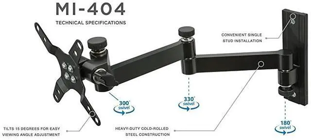 Alt view image 5 of 7 - Full Motion Computer Monitor Wall Mount Articulating Arm Fits Single Monitor Screens 19 20 215 22 24 27 30 Inches VESA 75 and 100 Compatible 33 lb Capacity Black