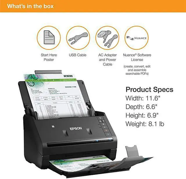Alt view image 6 of 7 - Workforce ES500WR Wireless Color Receipt amp Document Scanner for PC and Mac Auto Document Feeder ADF