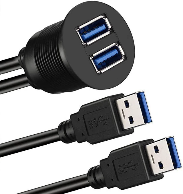 Alt view image 2 of 7 - 2 Ports Dual USB 30 Male to USB 30 Female AUX Flush Mount Car Mount Extension Cable for Car Truck Boat Motorcycle Dashboard Panel 3ft