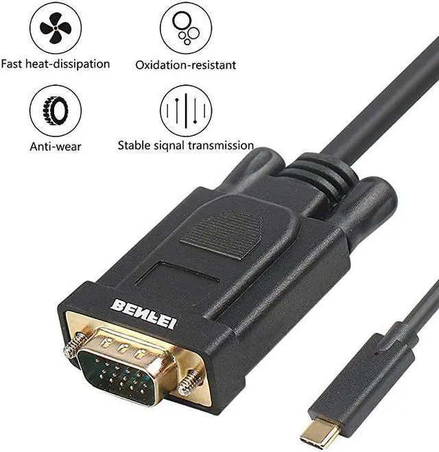 Alt view image 2 of 6 - USB C to VGA Cable  USB TypeC to VGA Cable Thunderbolt 3 Compatible for MacBook Pro 201920182017 Samsung Galaxy S9S8 Surface Book 2 Dell XPS 1315 Pixelbook and More 3 Feet