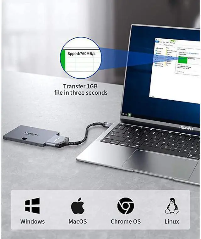 Alt view image 4 of 7 - SATA to USB A Cable,  USB A 3.0 to 2.5” SATA III Hard Drive Adapter Aluminum Shell Nylon Cord External Converter for SSD/HDD Data Transfer-Grey