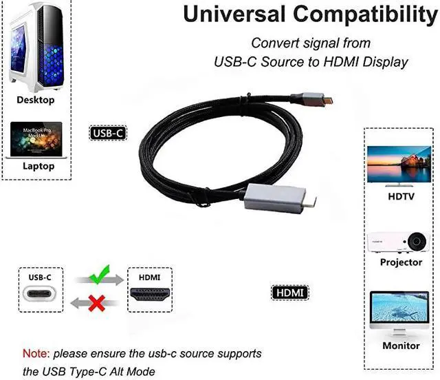 Alt view image 5 of 7 - USB C to HDMI Cable4K60Hz  USB TypeC to HDMI Cable Thunderbolt 3 Compatible for MacBook Pro 201920182017 Samsung Galaxy S9S8 Surface Book 2 Dell XPS 1315 and More 6ft Gray