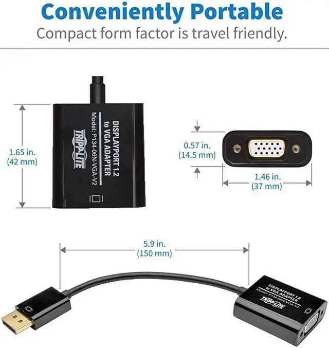 Alt view image 7 of 7 - DisplayPort to VGA Adapter Cable Active Converter Displayport 12 DP to VGA DP2VGA 6in P13406NVGAV2