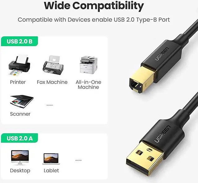 Alt view image 2 of 7 - USB Printer Cable USB 20 Type A Male to Type B Male Printer Scanner Cable Cord High Speed Compatible for Brother HP Canon Lexmark Epson Dell Xerox Samsung etc and Piano DAC 15 Feet