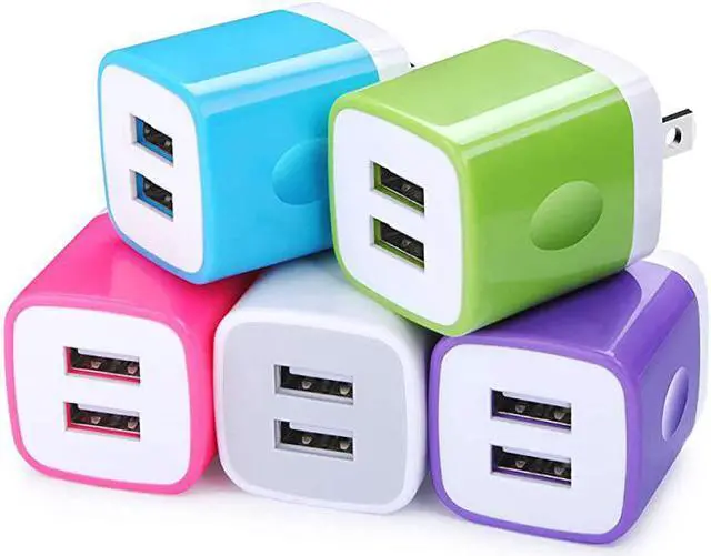 Main image of USB Wall Charger  5Pack 21A Dual Port USB Adapter Wall Charger USB Plug Charging Block Charger Brick Charger Cube Charger Box Compatible iPhone 11XsXRX876 Samsung Android LG Moto