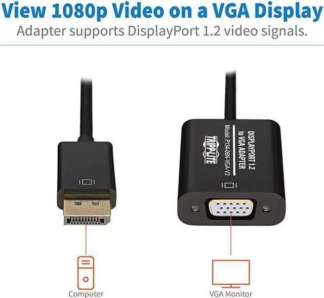 Alt view image 6 of 7 - DisplayPort to VGA Adapter Cable Active Converter Displayport 12 DP to VGA DP2VGA 6in P13406NVGAV2