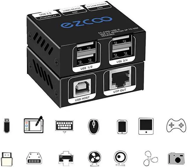 Alt view image 2 of 7 - 20 Extender 165ft 50m with 4Port HUB by Ethernet Cat5e Cat6 RJ45 LAN ExtensionTwo Webcams Work SyncPlug and PlaySupport WindowsMacOSAndroidLinux 15m Cable5V Power EX60