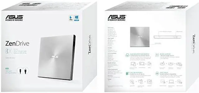 Alt view image 5 of 5 - ZenDrive Silver 13mm External 8X DVD Burner Drive +RW with MDisc Support Compatible with both Mac Windows and Nero BackItUp for Android devices USB 20 TypeC cables included