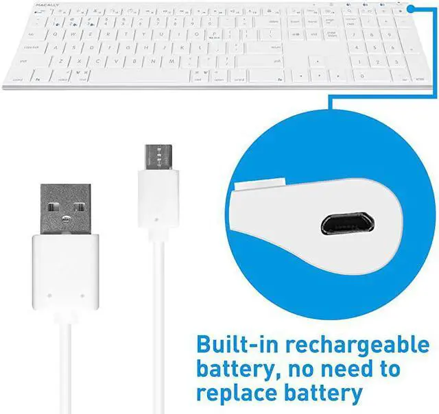 Alt view image 4 of 7 - Wireless Bluetooth Keyboard for Mac or PC Multisync Connect up to 3 Devices Simultaneously Rechargeable Mac Wireless Keyboard with 110 Keys 20 Shortcuts and Numeric Keypad White