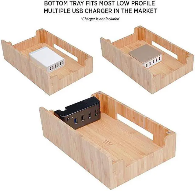 Alt view image 4 of 7 - Bamboo Charging Station amp Multi Device Organizer Slim Version for Smartphones Tablets and Laptops