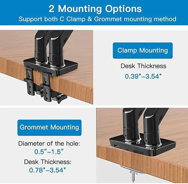 Alt view image 6 of 7 - Dual Monitor Mount Stand Long Double Arm Gas Spring Monitor Desk Mount for 2 Screens 22 to 35 Inch Height Adjustable VESA Bracket with Clamp Grommet Base Each Arm Hold up to 264 lbs
