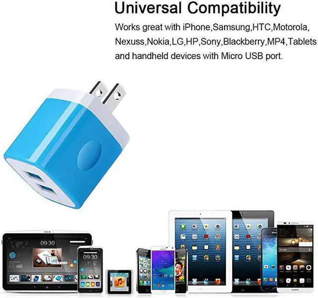 Alt view image 5 of 7 - Wall Charger  3Pack Dual Port USB Home Travel Wall Charger Plug Compatible with iPhone X87 Plus6 Plus Tablet Samsung Galaxy S10S10+S9S8 S7 S6 Edge HTC LG Sony and More
