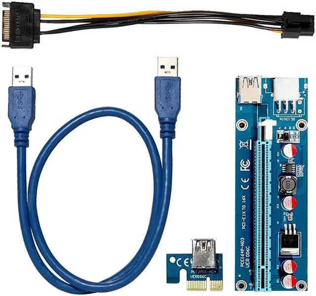 Alt view image 3 of 4 - PCIe Riser 8 Pack GPU Riser Adapter Card PCI Express 1X to 16X Extender Mining Graphics Card USB 30 Extension 6pin MOLEX to SATA Power Cable for Ethereum Bitcoin Litecoin Device