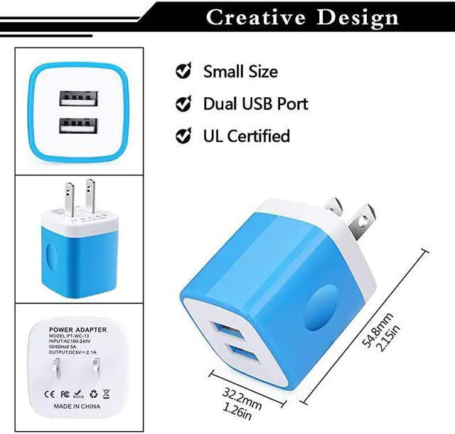 Alt view image 2 of 7 - Wall Charger Charging Block 5Pack 21A Wall Plug Portable Power Cube Brick Charger Adapter Compatible with iPhone 1111 Pro MaxXs MaxXsXRX876S6 Plus Samsung Galaxy S20 A10e A20 A50 A80