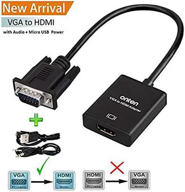 Alt view image 2 of 7 - VGA to HDMI  1080P VGA to HDMI Adapter Male to Female for Computer Desktop Laptop PC Monitor Projector HDTV with Audio Cable and USB Cable Black