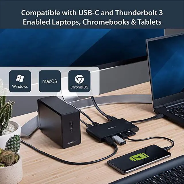 Alt view image 3 of 6 - com USB C Multiport Adapter - USB Type-C Mini Dock with HDMI 4K or VGA 1080p Video - 100W Power Delivery Passthrough, 3-port USB 3.0 Hub, GbE, SD & MicroSD - Laptop Travel Dock (DKT30CHVSCPD)