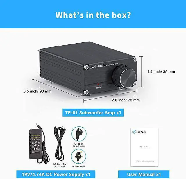 Alt view image 7 of 7 - Amplifier Receiver 100Watt Mini HiFi Digital Class D Integrated Stereo Audio Amp for Sub Bass + Power Supply TP01