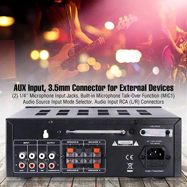 Alt view image 4 of 7 - Upgraded Karaoke Bluetooth Channel Home Audio Sound Power Amplifier wAUXin USB 2 Microphone Input wEcho Talkover for PA Black PTA24BT