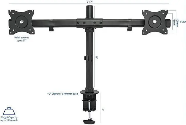 Alt view image 2 of 7 - Dual Monitor Curved Horizontal Array Desk Mount Stand fits Screens up to 27 inches STAND-V002E
