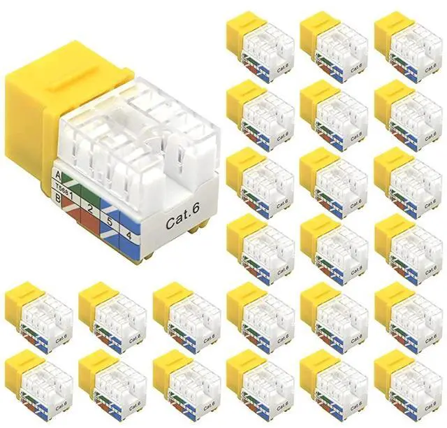 Main image of 25Pack Cat6 RJ45 90 Degree Keystone Jack Punch Down Keystone Jack AdapterYellow UL Listed