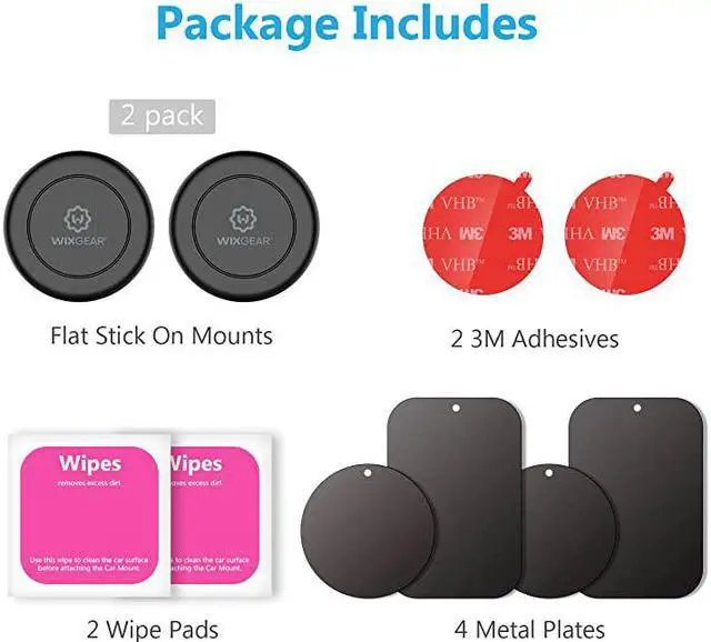 Alt view image 4 of 7 - Universal Flat Stick On 2 Pack Dashboard Magnetic Car Mount Holder for Cell Phones and Mini Tablets with Fast SwiftSnap Technology Extra Slim