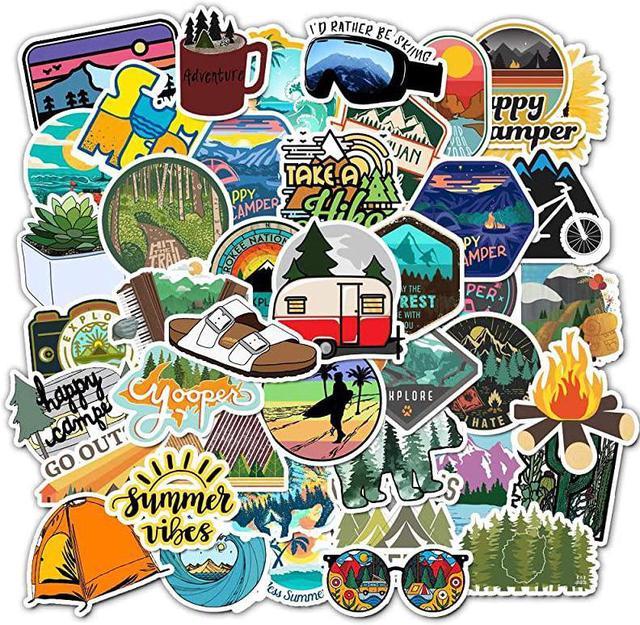 Outdoor Adventure Stickers for Water Bottles, Camping Hiking Sticker Pack  for Laptop Decals Travel Suitcase Luggage Car Nature Mystery Pack 
