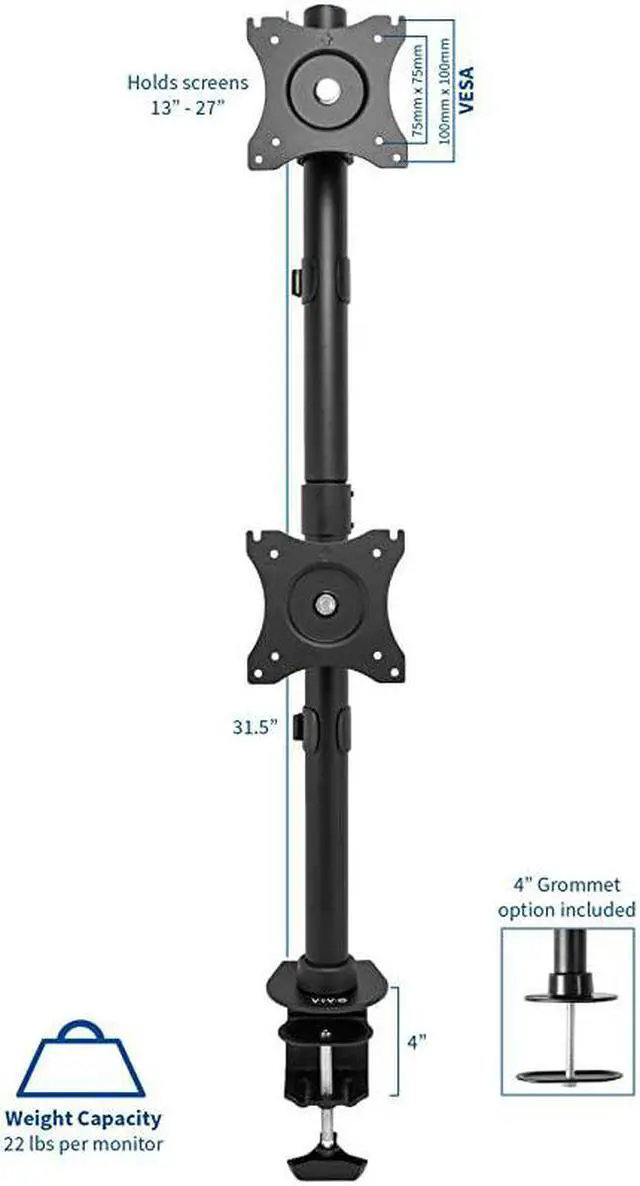 Alt view image 2 of 7 - Dual Monitor Articulating Desk Mount Stand with Height Adjustment and Open VESA Plates for 2 LCD Screens up to 27 inches, Stacked Array, STAND-V002R