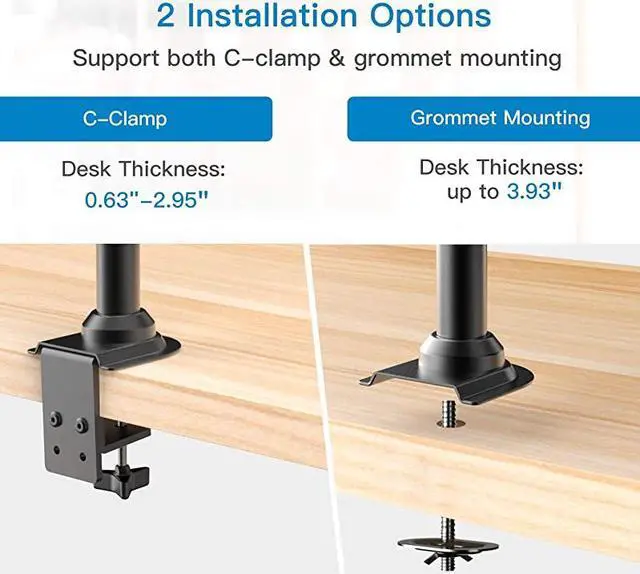 Alt view image 7 of 7 - Monitor Stand Height Adjustable Gas Spring Double Arm Monitor Mount Desk Stand Fit Two 17 to 32 inch Screens with Clamp Grommet Mounting Base Each Arm Hold up to 198lbs