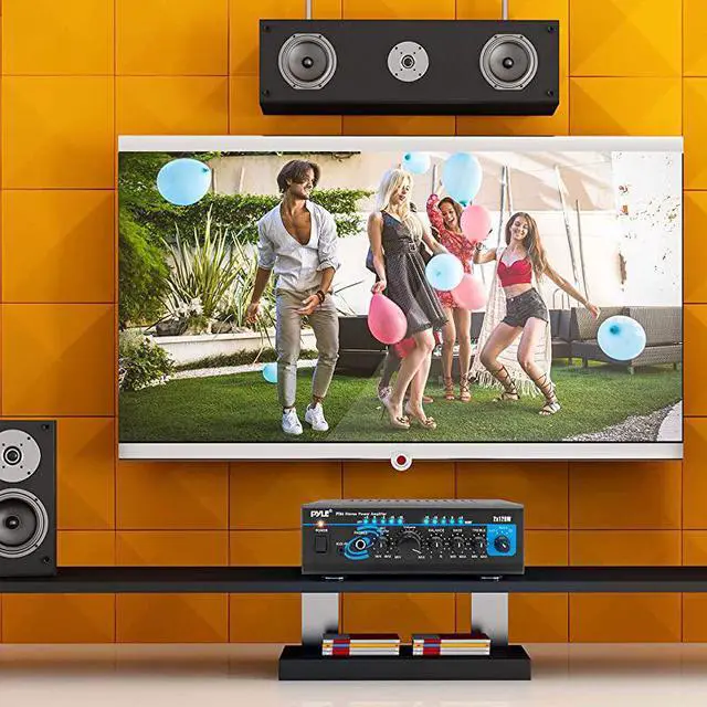Alt view image 6 of 6 - Home Audio Power Amplifier System 2X120W Mini Dual Channel Mixer Sound Stereo Receiver Box w RCA AUX Mic Input For Amplified Speakers PA CD Player Theater Studio Use  PTA4