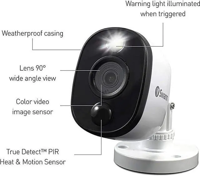 Alt view image 2 of 7 - 4 Channel 4 Camera Security System, Wired Surveillance 1080p HD DVR 1TB HDD, Audio Capture, Weatherproof, Color Night Vision, Heat & Motion Sensing Warning Light, Alexa + Google, SWDVK-445804WL