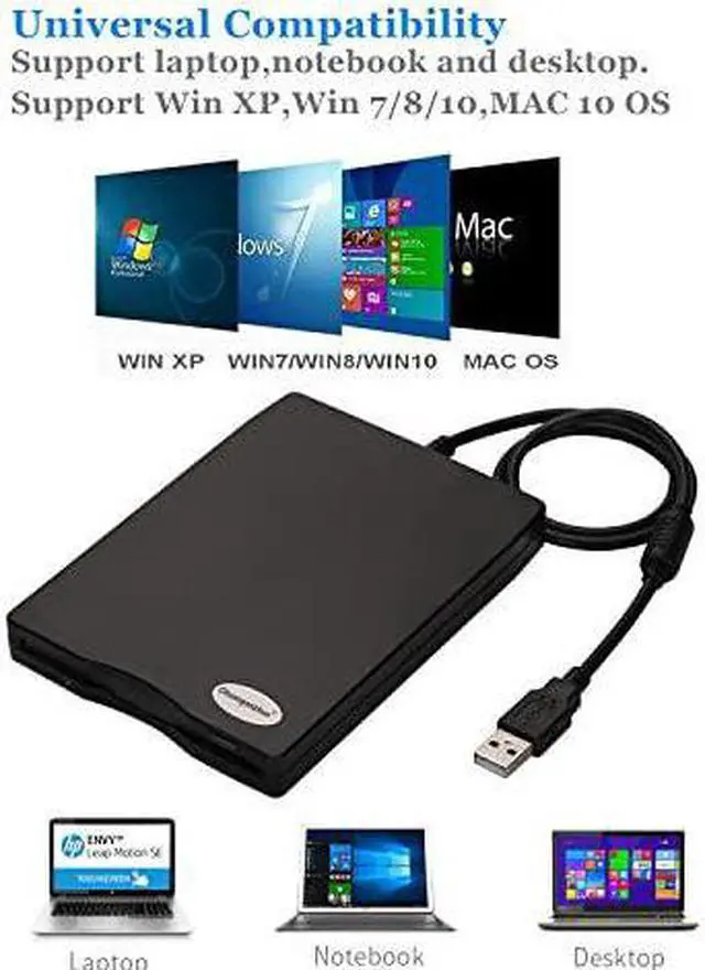 Alt view image 3 of 7 - USB External Floppy Disk Drive Portable 144 MB FDD for PC Windows 2000XPVista7810for MacNo Extra Driver RequiredPlug and PlayBlack