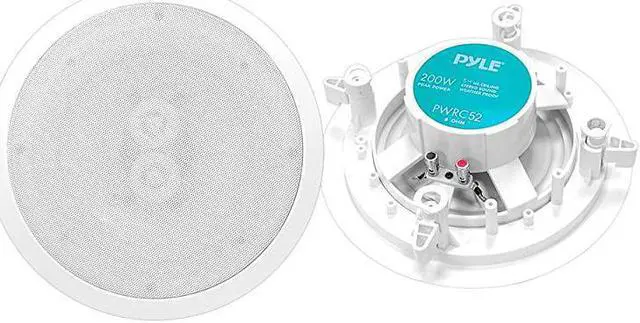 Main image of 525 Ceiling Wall Mount Speakers 2Way Weatherproof Full Range Woofer Speaker System Flush Design w 65Hz22kHz Frequency Response 200 Watts Peak Template for Easy Installation  PWRC52