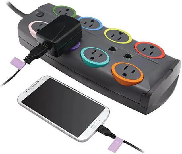 Alt view image 4 of 5 - SmartSockets 8-Outlet, 8-Foot Cord, & 3090 Joules Premium Surge Protector (K62691NA)