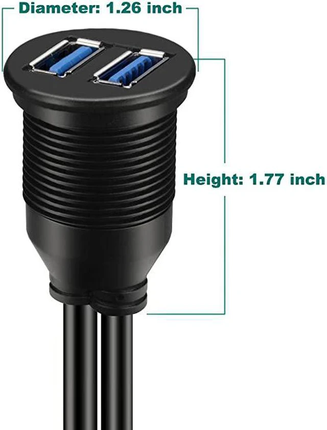 Alt view image 4 of 7 - 2 Ports Dual USB 30 Male to USB 30 Female AUX Flush Mount Car Mount Extension Cable for Car Truck Boat Motorcycle Dashboard Panel 3ft