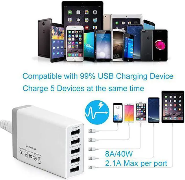 Alt view image 4 of 7 - Hulin Bamboo Charging Station Holder with 5 Port USB Charger Watch Stand 5 x Charge Cable Wood Docking Stand Electronic Organizer for Multiple Devices Phones Tablets Laptop and More