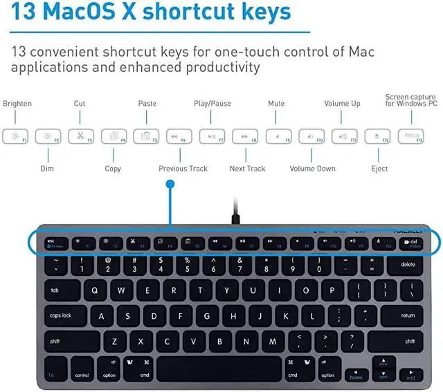 Alt view image 5 of 7 - Slim USB Wired Small Compact Mini Computer Keyboard for Apple Mac, iMac, MacBook Pro/Air, Mac Mini, Windows PC Desktops, Laptop (Space Gray)
